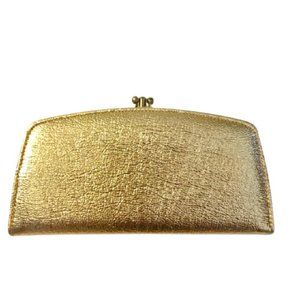 Vintage Clutch Wallet 1960s Metallic Gold Vegan